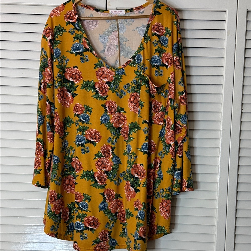 Floral V-Neck Mustard Top